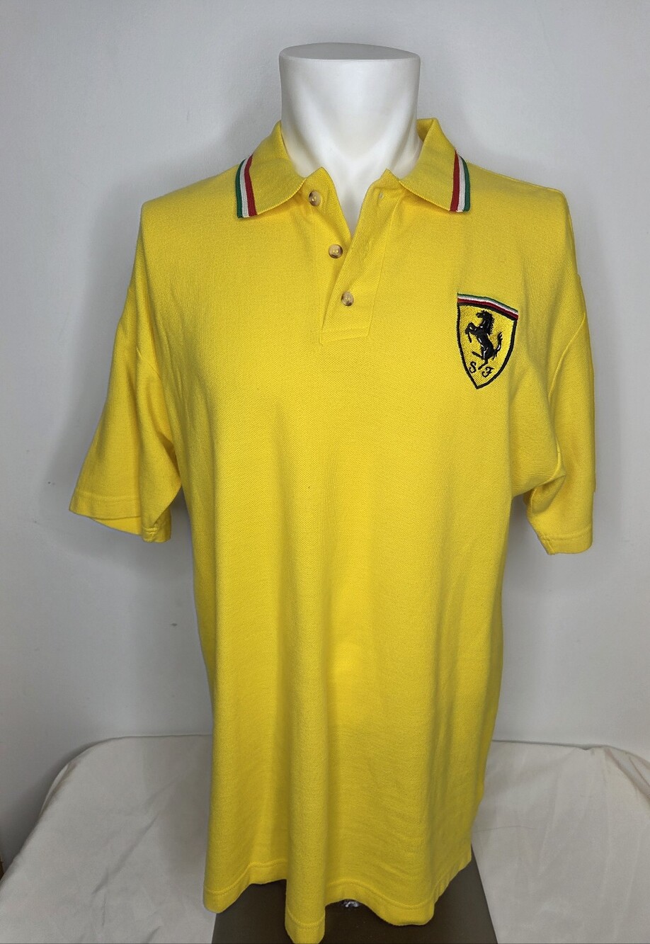 Ferrari size L Yellow Men's Polo Shirt Embroidered W/ Three-button 100% Cotton